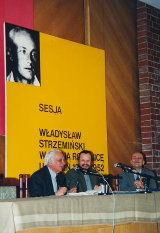 Prof. Mieczysław Porębski, dr Piotr Piotrowski, dyr. Jaromir Jedliński (ms)