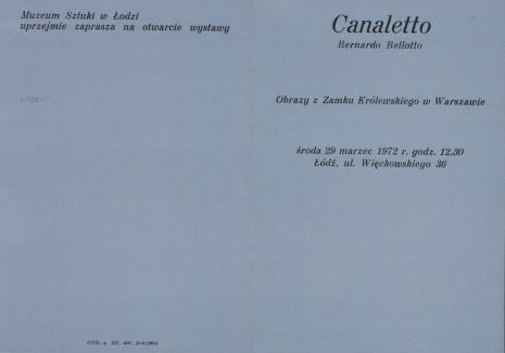 [Zaproszenie] Canaletto Bernardo Bellotto. Obrazy z Zamku Królewskiego w Warszawie [...]
