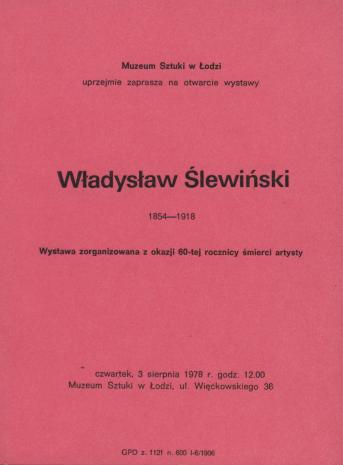 [Zaproszenie] Władysław Ślewiński 1854-1918 [...]