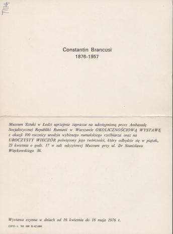 [Zaproszenie] Constatin Brancusi 1867-1957 [...]