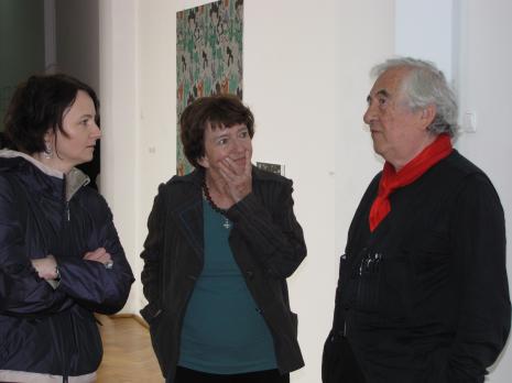 Od lewej red. Marzena Bomanowska (Gazeta Wyborcza, Łódź), Anka Ptaszkowska, Daniel Buren