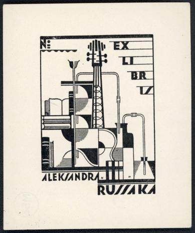 Karol Hiller, Ekslibrisy, 1922- 1926. Ekslibris Aleksandra Russaka, ok. 1923-26 ; cynkografia, papier, 6,5 x 4,7 cm. Sygn. D.S. 4/75_3