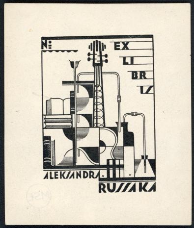 Karol Hiller, Ekslibrisy, 1922- 1926. Ekslibris Aleksandra Russaka, ok. 1923-26 ; cynkografia, papier, 6,5 x 4,7 cm. Sygn. D.S. 4/75_7