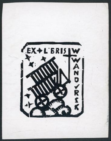 Karol Hiller, Ekslibrisy, 1922- 1926. Ekslibris W. Wandurski, ok. 1922 ; drzeworyt (linoryt?), papier, 5,4 x 4,6 cm. Sygn. D.S. 4/72_1