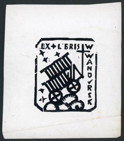 Karol Hiller, Ekslibrisy, 1922- 1926. Ekslibris W. Wandurski, ok. 1922 ; drzeworyt (linoryt?), papier, 5,4 x 5 cm. Sygn. D.S. 4/72_2