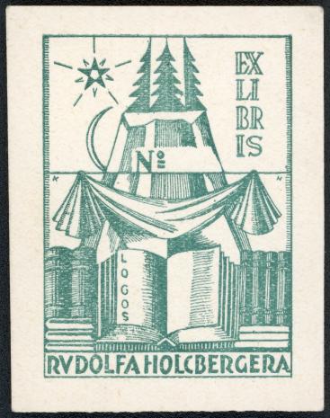 Karol Hiller, Ekslibrisy, 1922- 1926. Ekslibris Rudolfa Holcbergera, ok. 1923-26 ; cynkografia, papier, 5 x 3,6 cm, Sygn. D.S. 4/71_2


