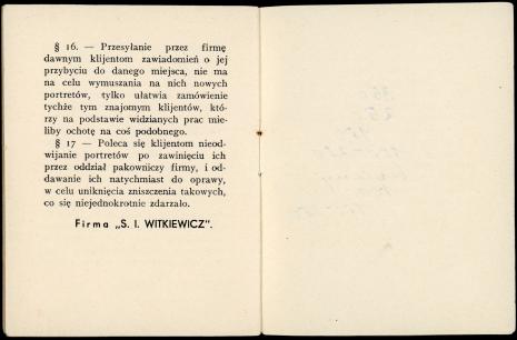 Regulamin Firmy Portretowej prowadzonej Stanisława Ignacego Witkiewicza w Warszawie. Wersja z 1932 roku