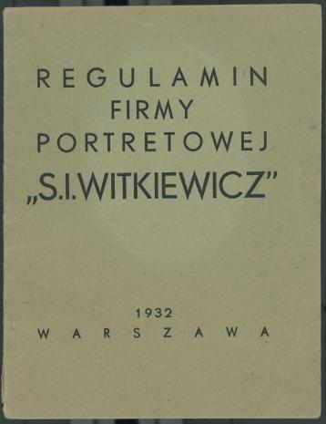 Strona tytułowa Regulaminu Firmy Portretowej prowadzonej Stanisława Ignacego Witkiewicza w Warszawie, 1932