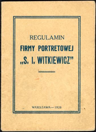Strona tytułowa Regulaminu Firmy Portretowej prowadzonej Stanisława Ignacego Witkiewicza w Warszawie, 1928