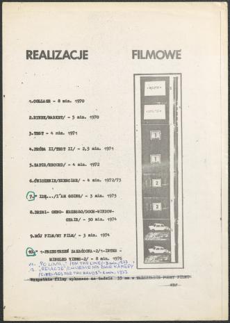 Józef Robakowski. Realizacje filmowe, 1977. 29,8 x 21,1 cm