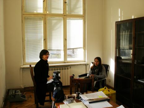 Marysia Lewandowska podczas wizyty studyjnej w ms. Wywiad z Olgą Stanisławską (z prawej)

