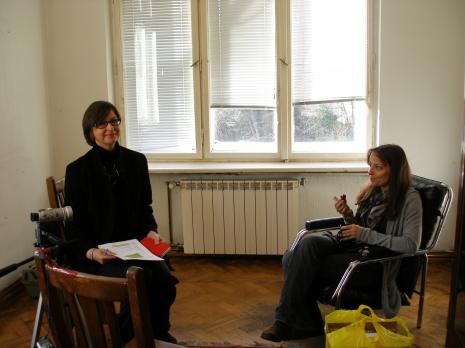 Marysia Lewandowska podczas wizyty studyjnej w ms. Wywiad z Olgą Stanisławską (z prawej)