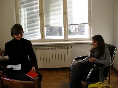 Marysia Lewandowska podczas wizyty studyjnej w ms. Wywiad z Olgą Stanisławską (z prawej)