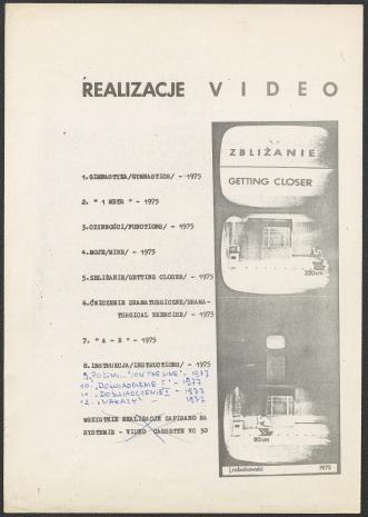 Józef Robakowski. Realizacje wideo, 1977. 29,8 x 21,1 cm
