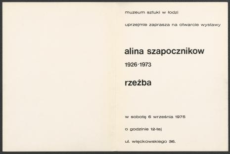 Alina Szpocznikow 1926-1973 rzeźba (zaproszenie na wystawę)

