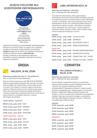 [Informator/folder] Spotkania, wykłady, warsztaty, oprowadzania. Marzec-kwiecień 2024 