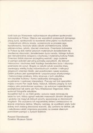 Cmentarz Żydowski w Łodzi : największy cmentarz żydowski w Europie - fotografie : [katalog wystawy], Muzeum Sztuki w Łodzi  14 kwiecień - 1 maj 1988 r.  