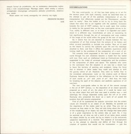 Desymbolizacje - Zbigniew Dłubak : [katalog wystawy], Muzeum Sztuki w Łodzi, październik-listopad 1978.