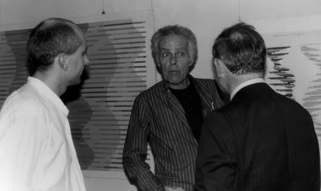 Od lewej kurator wystawy Jaromir Jedliński(Dział Grafiki i Rysunku  Nowoczesnego), Michael Kidner, Jeremy Barnett (The British Council)