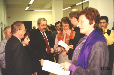 Od lewej dyr. Ryszard Stanisławski (ms), Waldemar Bohdanowicz (Wojewoda Łódzki), pani Bohdanowicz, Jaromir Jedliński (ms), Izabela Cywińska (Minister Kultury i Sztuki)