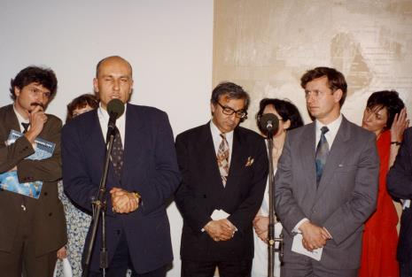 Od lewej Thierry Raspail (Musée d’Art Contemporain, Lyon), dyr. Jaromir Jedliński, Vahne Muradian (wicemer Lyonu), prezydent Łodzi Grzegorz Palka