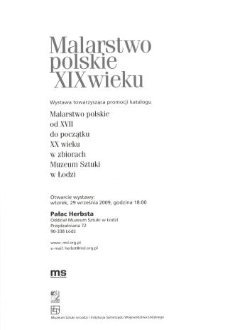[Zaproszenie] Malarstwo polskie XIX wieku. Wystawa Towarzysząca promocji katalogu Malarstwo polskie od XVII do początku XX wieku [...]