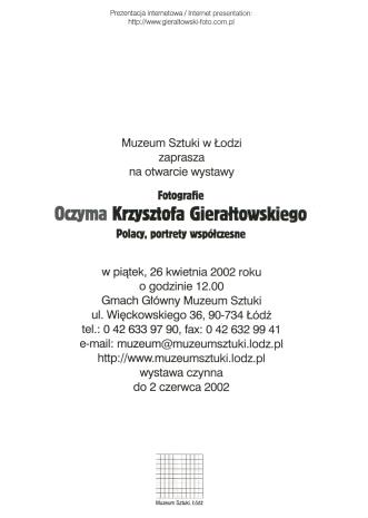 [Zaproszenie] Fotografie. Oczyma Krzysztofa Gierałtowskiego. Polacy, portrety współczesne / Photography. In Gierałtowski's Eyes [...] 