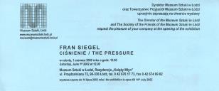 [Zaproszenie] Fran Siegel. Ciśnienie/ The pressure [...]