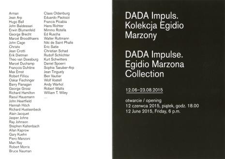 [Zaproszenie] DADA Impuls. Kolekcja Egidio Marzony/ DADA Impulse Egidio Marzona Collection.